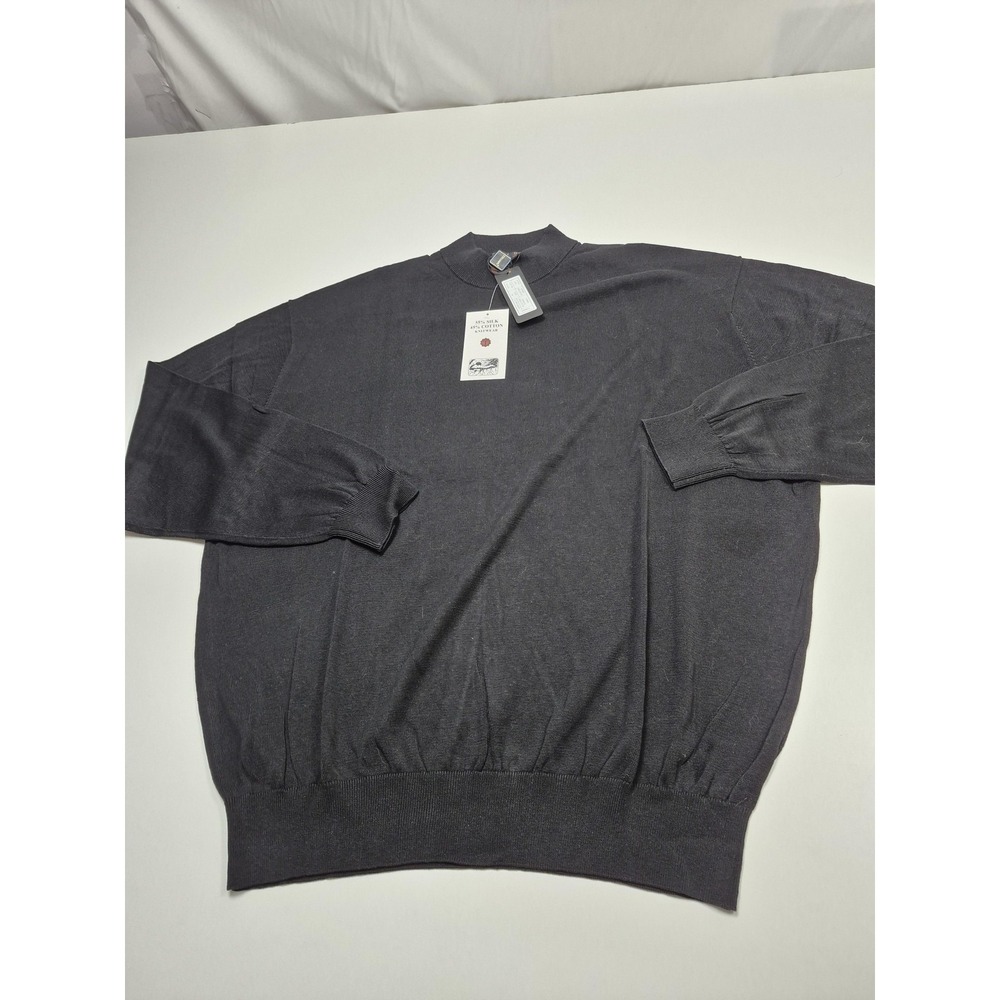 Tulliano Sweater Mens Big 4XL Black Silk Cotton Mock Neck Knit Pullover